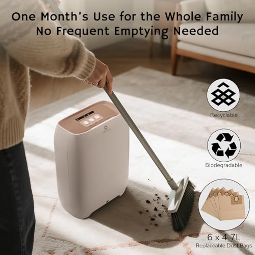 AIRTHEREAL T1 Plus Touchless Vacuum with 6-Pack Disposable 4.7L Dust Bags, Pull-and-Toss Design, Ideal Electric Dustpan for Home, Household Owner - color: Linen