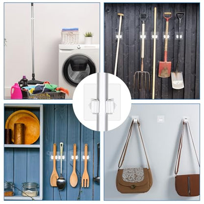 Teenyyou 36 Pcs White Wall Hook Set,Include 24pcs Hanging Hook,12pcs Broom and Mop Holder Wall Mounted for Bathroom,Kitchen,Office,Outdoor and Indoor Tool Organizer