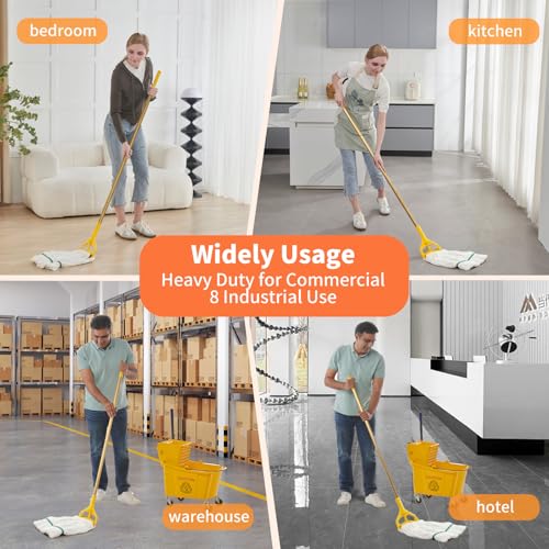 Midoneat Commercial Industrial Heavy Duty Mop with Two Extra Replacement Mop Head,60" Long Handle Looped-End String Wet Cotton Mops for Floor Cleaning
