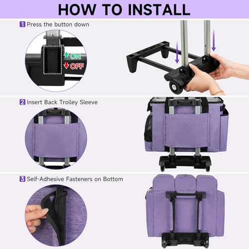 Large Rolling Cleaning Caddy Bag with Detachable Trolley,Cleaning Cart on Wheels with Shoulder Strap,Cleaning Supplies Organizer for Housekeepers,Purple - color: Purple