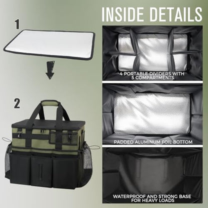 Rolling Cleaning Caddy Bag with Detachable Trolley, Large Cleaning Supplies Organizer with Wheels, Multi-Pocket Cleaning Cart with Adjustable Shoulder Strap for Housekeepers & Home Use, Armygreen - color: Armygreen
