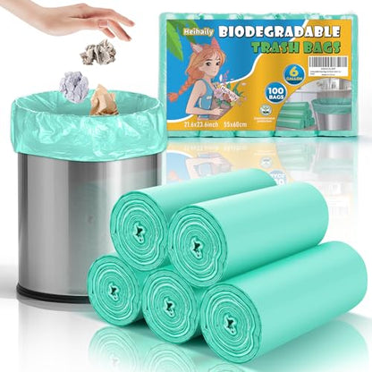 6 Gallon Trash Bags Compostable Green - Heihaily Medium Garbage Bags Strong Thick Bulk 100 Count Biodegradable Unscented for Home and Kitchen Office Liners Waste Basket Can - style: Bio-6gal Green 100