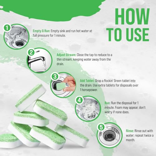 Rockin' Green Deep Cleaning and Deodorizing Tablets for Dishwashers, Washing Machines, and Garbage Disposals, Removes Odor and Residue (Garbage Disposal Cleaning Tablets, 8 Pack) - size: 1 Count (Pack of 8), style: Garbage Disposal Cleaning Tablets