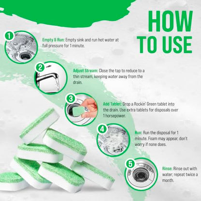Rockin' Green Deep Cleaning and Deodorizing Tablets for Dishwashers, Washing Machines, and Garbage Disposals, Removes Odor and Residue (Garbage Disposal Cleaning Tablets, 8 Pack) - size: 1 Count (Pack of 8), style: Garbage Disposal Cleaning Tablets