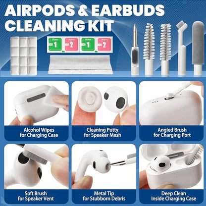 2026 Upgrade Phone Cleaning Kit 57PCS, iPhone Cleaning Kit, Airbud Cleaning Kit for AirPods, Keyboard Cleaning Kit, Charging Port Cleaner for Apple Lightning/Android USB-C (White, with 10 Mini Brush) - color: White (57PCS)