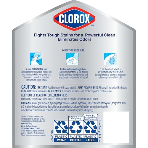 Clorox Toilet Bowl Cleaner Heavy-Duty Gel, Arctic Clean, Bleach-Free Stain Remover, Kills 99.9% of Germs, 24 oz, Pack of 2