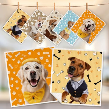 5 Pcs Cute Puppy Swedish Dishcloths, Dog Themed Swedish Dishcloth, Artistic Dish Cloths for Drying Dishes, Reusable Cleaning Cloths, Housewarming Gifts for Women - color: Lm 04249