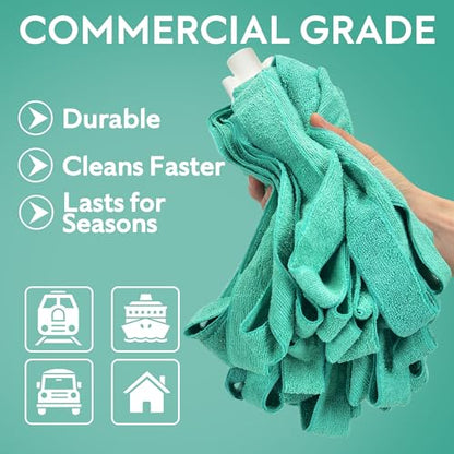 Matthew Microfiber Cloth Mop Compatible with Ceda Microfiber Cloth Mop Refill Commercial Replacement 54" Stainless Steel Handle with 2 Wet Mop Heads w/1 Handle Incl.2Pcs Microfiber Towels-Green - color: Green