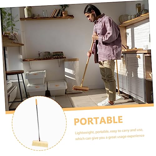Ipetboom Natural Bristle Broom Soft Floor Brush Stainless Steel Pole Home Cleaning Tool - color: Khaki