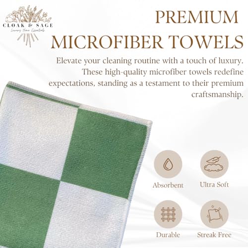 Microfiber Cleaning Cloths 13x13 – Lint-Free, Streak-Free Reusable Towels for Kitchen, Glass, Bathroom & Car | Cloak & Sage - color: Sage