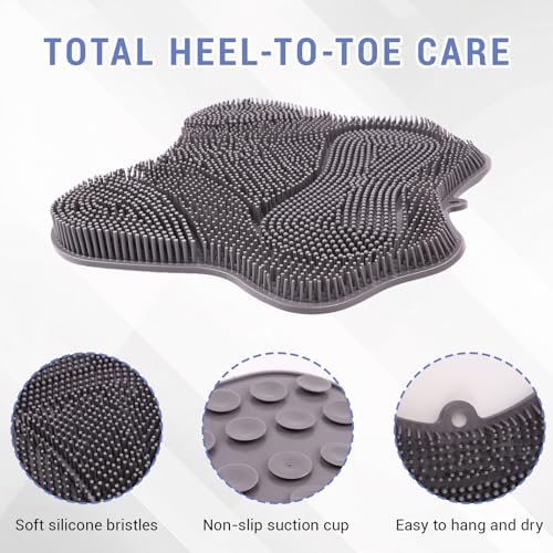 Silicone Foot Scrubber Mat for Shower Bath Foot and Back, Shower Feet Brush Pad with Wall-Mounted Suction Cups - color: Grizzly