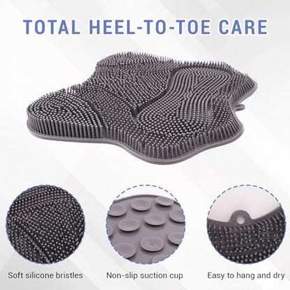 Silicone Foot Scrubber Mat for Shower Bath Foot and Back, Shower Feet Brush Pad with Wall-Mounted Suction Cups - color: Grizzly