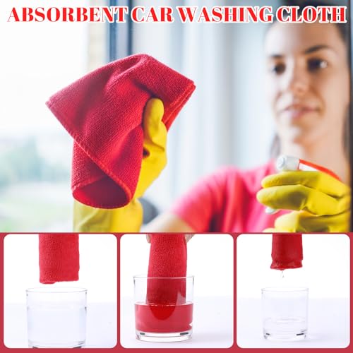 Nuenen 60 Pcs Microfiber Cleaning Cloths for Cars 16 x 16 Inch Ultra Absorbent Car Towels Drying Reusable Cleaning Supplies House Kitchen Window Microfiber Towel (Red) - color: Red