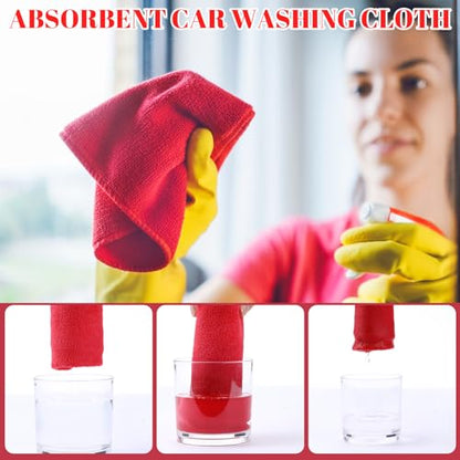 Nuenen 60 Pcs Microfiber Cleaning Cloths for Cars 16 x 16 Inch Ultra Absorbent Car Towels Drying Reusable Cleaning Supplies House Kitchen Window Microfiber Towel (Red) - color: Red