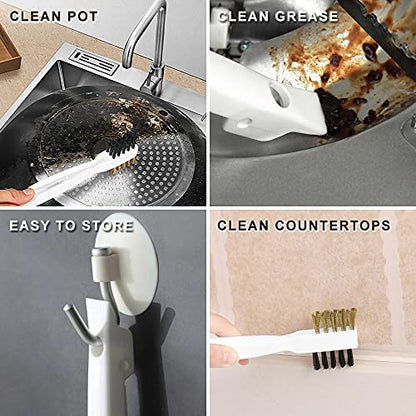 Kitchen Cleaning Scrub Brush - Deep Gas Stove Brass Wire Brushes with Stiff Bristles & Cooktop Scraper, Scrubber for Range Hood Grease Grime, Rust Cleaner for Pot Pan, Household Cleaning Tools - color: White