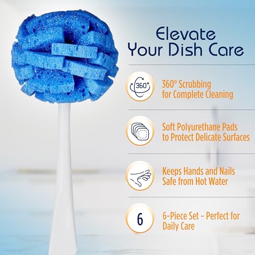 Compac Home Dish Wand China Durable Foam Sponge Petals Brush and Clean Dishes, Pots, Bottles, & Glassware, 2 Count - size: Pack of 2 Short Handle