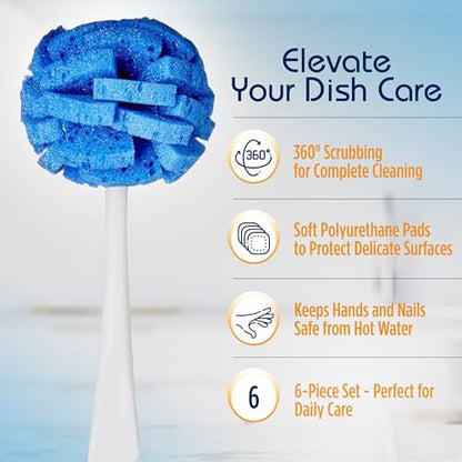 Compac Home Dish Wand China Durable Foam Sponge Petals Brush and Clean Dishes, Pots, Bottles, & Glassware, 2 Count - size: Pack of 2 Short Handle