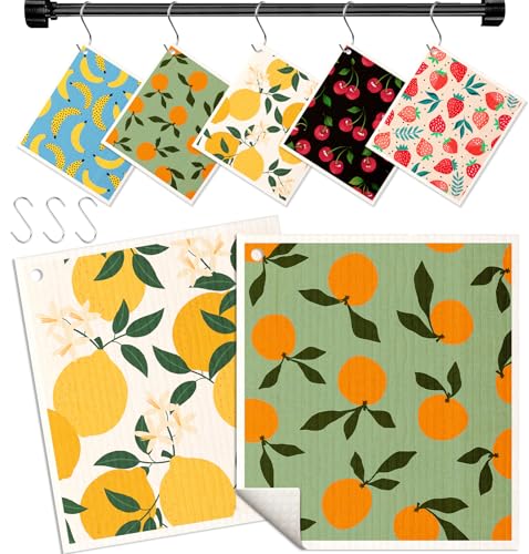 Miss Adola Swedish Dishcloths for Kitchen with Hooks - Reusable Dish Cloths for Washing Dishes Fast Drying Cute Fun 5 Pack Swedish Dish Towels Washable Cleaning Sponge, Fruit - color: Fruit