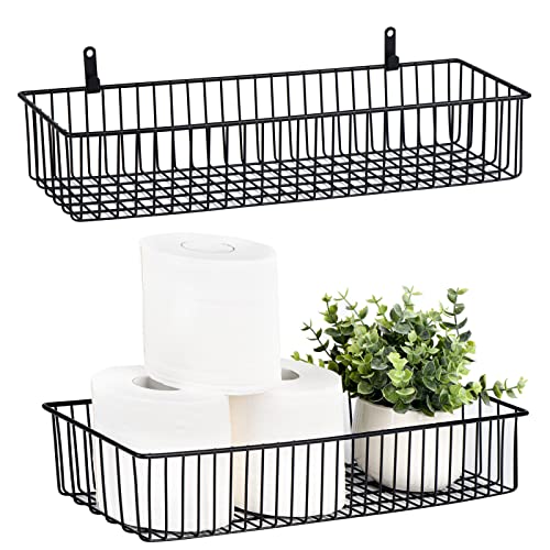 Farmhouse Decor Metal Wire Organizer Storage Basket (2 Pack)-Toilet Paper Storage-Organization and Storage for Bedroom, Bathroom, Kitchen Cabinets, Pantry, Laundry Room, Closets (Black) - size: 2PC Standard Basket Black