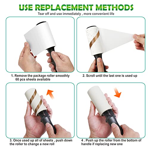 Lint Roller for Pet Hair - 480 Sheets, 4 Handles & 8 Refills, Easy-Peel Diagonal Cut, Strong Adhesive for Clothes, Furniture, Car, Dog & Cat Hair Remover