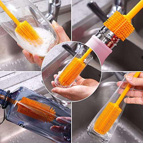3-in-1 Silicone Bottle Brush and Straw Cleaning Brush Set, Water Bottle Cleaner for Narrow Neck Containers, Tumblers, Flask, Vase and Glassware (Teal) - color: Teal