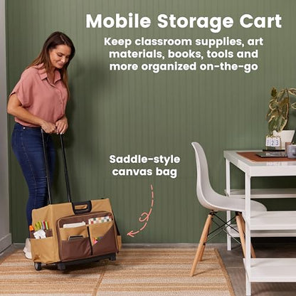ECR4Kids Universal Rolling Cart with Canvas Organizer Bag, Mobile Storage, Dark Grey/Grey - color: Chocolate/Sand