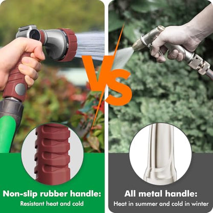 RESTMO Heavy Duty Hose Nozzle, Metal Garden Water Hose Sprayer with 7 Watering Patterns, Thumb Control, On Off Valve, High Pressure Nozzle Sprayer for Watering Plants, Car and Pet Washing, Red - color: Red