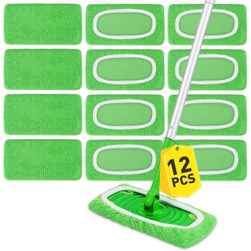 12Pcs Reusable Microfiber Mop Pads Compatible with Sweeper Mops,Dry Sweeping Cloths & Wet Mopping Pads Refills,Washable Mop Pads for Floor Cleaning - color: Green-12 Pack
