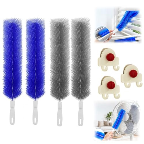 2Pcs Flexible Duster with Bendable Microfiber Head, Reusable Dust Remover, Fan Brush Cleaner for Ceiling Fans, Blinds, Furniture, Cars, Home Cleaning Tool with Soft Washable Fiber Head (Mix 4Pcs) - color: Mix 4pcs