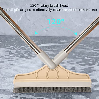 2 in 1 Cleaning Floor Scrub Brush Floor Brush Scrubber New Upgraded 53.5" Long Handle Grout Brush Scrape V-Shape Stiff Bristle Cleaning Brush with Squeegee 120°Rotating Tile Brush for Bathroom - color: Gray