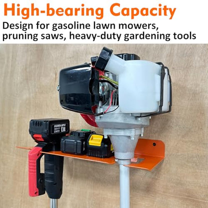MUTUACTOR Weed Eater Hanger,Large Opening Heavy Duty Weedeater Rack Wall Mount,Weedeater Trimmer Rack 2 Slots for Hanging Yard Tools, Trailer Garage Wall Chainsaw,Lawn Equipment - style: Orange Weed Eater Hanger