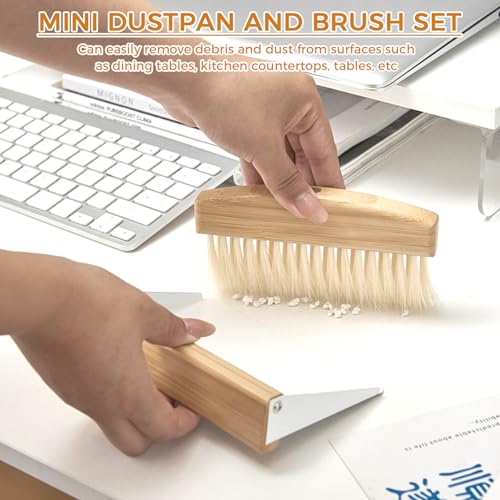 1 Set of mini Desktop Cleaning Broom and Dustpan Set, high-end Iron Sheet, Oak Wood, Sword Hemp Portable Desktop Cleaning Products, Suitable for Home Offices