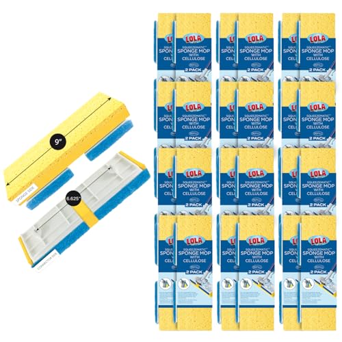 LOLA Cellulose SqueezeMatic Butterfly Sponge Mop Refill, 9", 12 Pack, Floor Cleaning, Comparable w/Quickie Type S Sponge Mop Refill - size: 6 Packs of 2, style: Cellulose & Foam Sponge