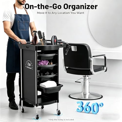 Salon Trolley Cart with Wheels, 6-Tier Beauty S-alon Cart with 4 Drawers, Space-Saving Rolling Salon Versatile Utility Cart, Open Top Floor, 110.23lbs Load-Bearing, Retractable Trays (Black) - color: Black