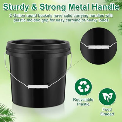 Tioncy 10 Pcs 2 Gallon Plastic Bucket with Lid Heavy Duty 2 Gallon Bucket Pail with Lid Handle for Storage Container Home Household Cleaning (Black) - color: Black