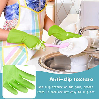 Rubber Reusable Gloves Long Household Dishwashing Gloves Kitchen Cleaning for Dishes Clean Gardening - color: Blue, Pink, Green, size: Large