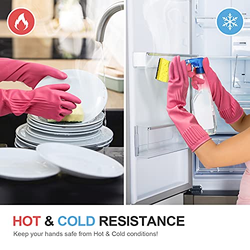 DABOGOSA Mamison 2 Pairs Reusable Waterproof Household Dishwashing Cleaning Rubber Gloves, Non-Slip Kitchen Glove (Pink, Medium (Pack of 2)) - color: Pink, size: Medium (Pack of 2)