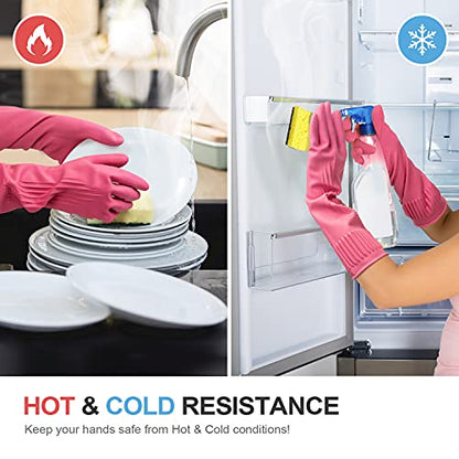 DABOGOSA Mamison 2 Pairs Reusable Waterproof Household Dishwashing Cleaning Rubber Gloves, Non-Slip Kitchen Glove (Pink, Medium (Pack of 2)) - color: Pink, size: Medium (Pack of 2)