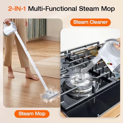 Handheld Steam Cleaner, 10-in-1 Steam Mop with Detachable Steamer, 320ml Water Tank, 10s Fast Heating, Portable Steamer for Cleaning Kitchen, Floor, Tiles, Window, BBQ Grill, Car, Snow White - color: Pearl White