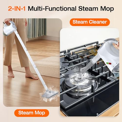 Steam Cleaner for Home, Steam Mop with Detachable Steamer, 320ml Water Tank, 10s Fast Heating, 10-in-1 Handheld Steamer for Cleaning Kitchen, Floor, Tiles, Window, BBQ Grill, Car - color: Pearl White