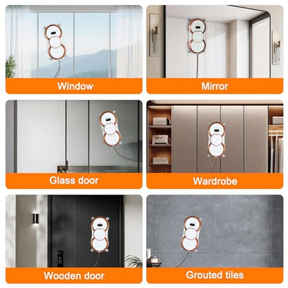 Automatic Window Cleaning Robot with Dual Spray & 3000Pa Suction, Smart Glass Cleaner for High-Rise & Hard-to-Reach Windows, Frameless Edge Detection, Anti-Drop Safety System APP Remote