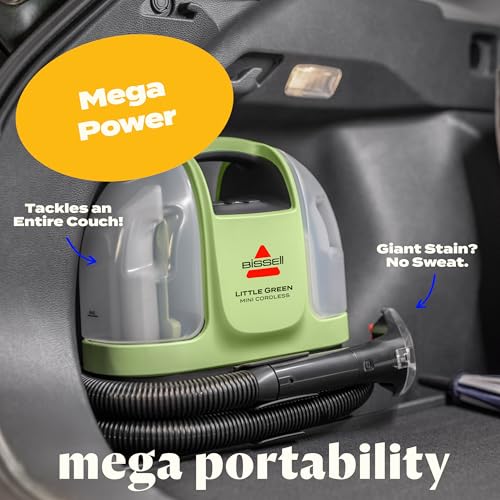 BISSELL Little Green Mini Cordless Portable Carpet and Upholstery Deep Cleaner, Car/Auto Detailer, with HydroRinse Self-Cleaning Tool and 4" Tough Stain Tool, 4015 - style: Little Green Mini Cordless