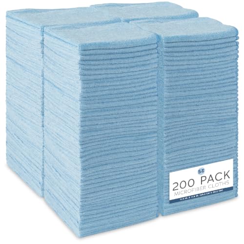 S&T INC. 200 Pack of Microfiber Cleaning Cloth, Bulk Microfiber Towel for Home, Reusable and Lint Free Cloth Towels for Car