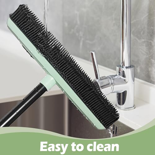 Upgraded Rubber Broom Pet Hair Remover with Squeegee Carpet Rake Fur Sweeper Small Detailing Lint Brush to Fluff Carpet Rug Tile Hardwood Floor