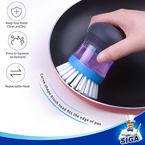 MR.SIGA Soap Dispensing Palm Brush, Kitchen Brush for Dish Pot Pan Sink Cleaning, Pack of 2, Navy/Blue - color: Navy/Blue