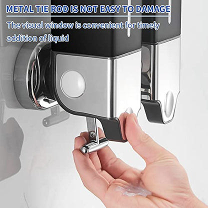 3 x 500ml per Cup Wall Mounted Manual Soap Dispenser for Home, Bath, Kitchen, Hotels, Restaurants. Shower and Lotion Dispenser (Black) - color: Black,transparent, size: 3 Chamber