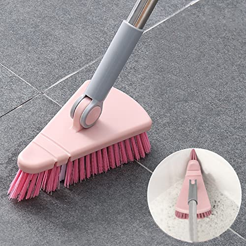 Cleaning Brush with Long Handle Floor Scrubbers for Tub Tile Cleaning Supplies Scrub Brush for Bathroom Bathtub Toilet Floor Kitchen Apartment Essentials forfor Women Men (Pink)