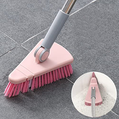 Cleaning Brush with Long Handle Floor Scrubbers for Tub Tile Cleaning Supplies Scrub Brush for Bathroom Bathtub Toilet Floor Kitchen Apartment Essentials forfor Women Men (Pink)