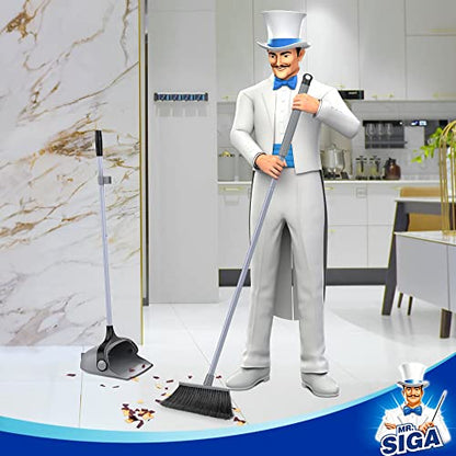 MR.SIGA Broom and Dustpan Set with Adjustable Long Handle, Upright Combo for Floor, Cleaning Lobby, Gray - color: Gray