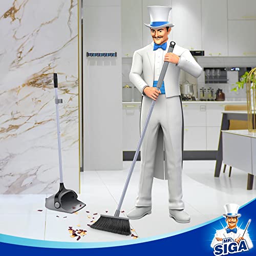 MR.SIGA Broom and Dustpan Set with Adjustable Long Handle, Upright Combo for Floor, Cleaning Lobby, Gray - color: Gray